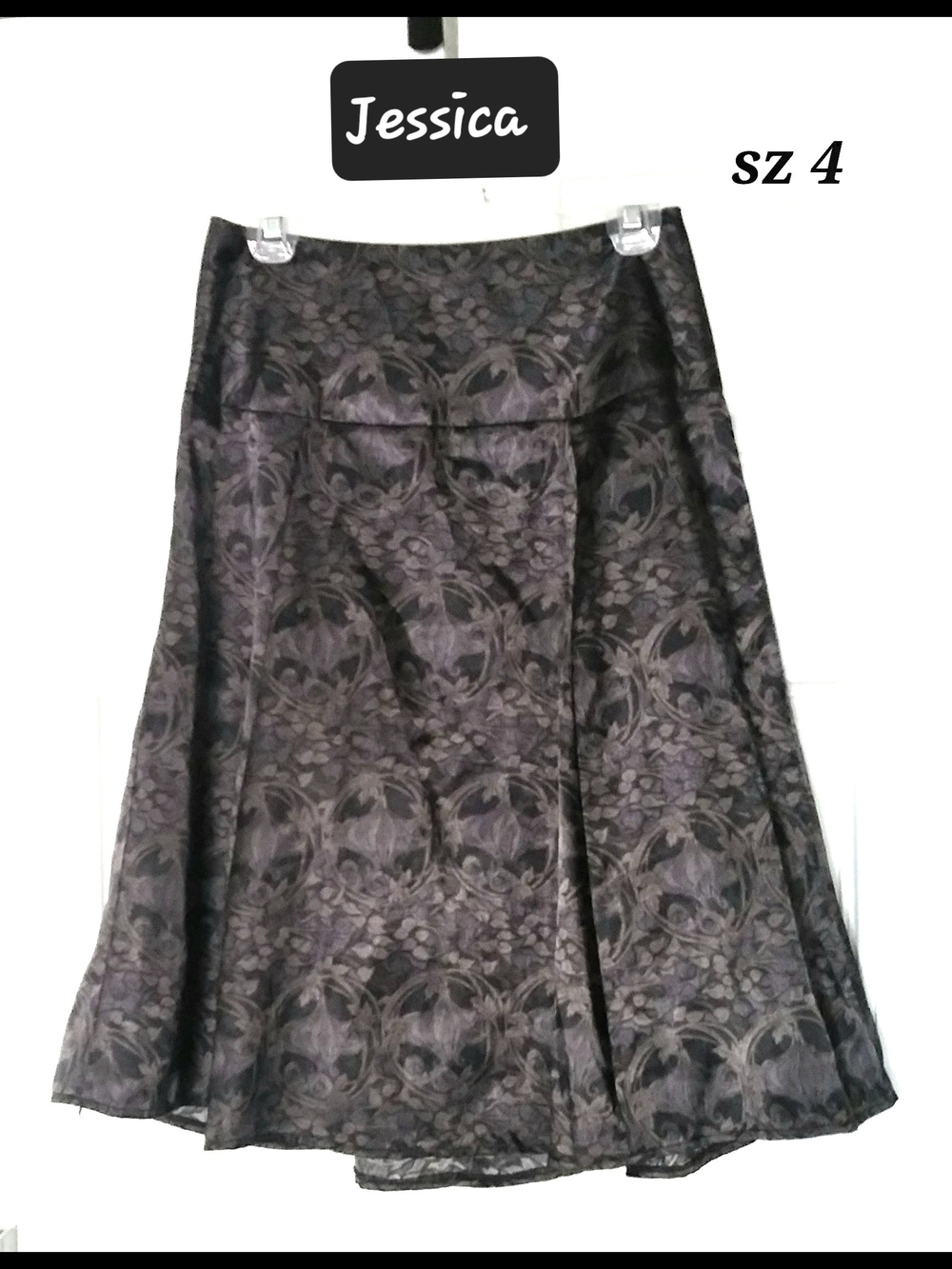 Jessica Black & Grey Floral A-Line Skirt with Subtle Pattern